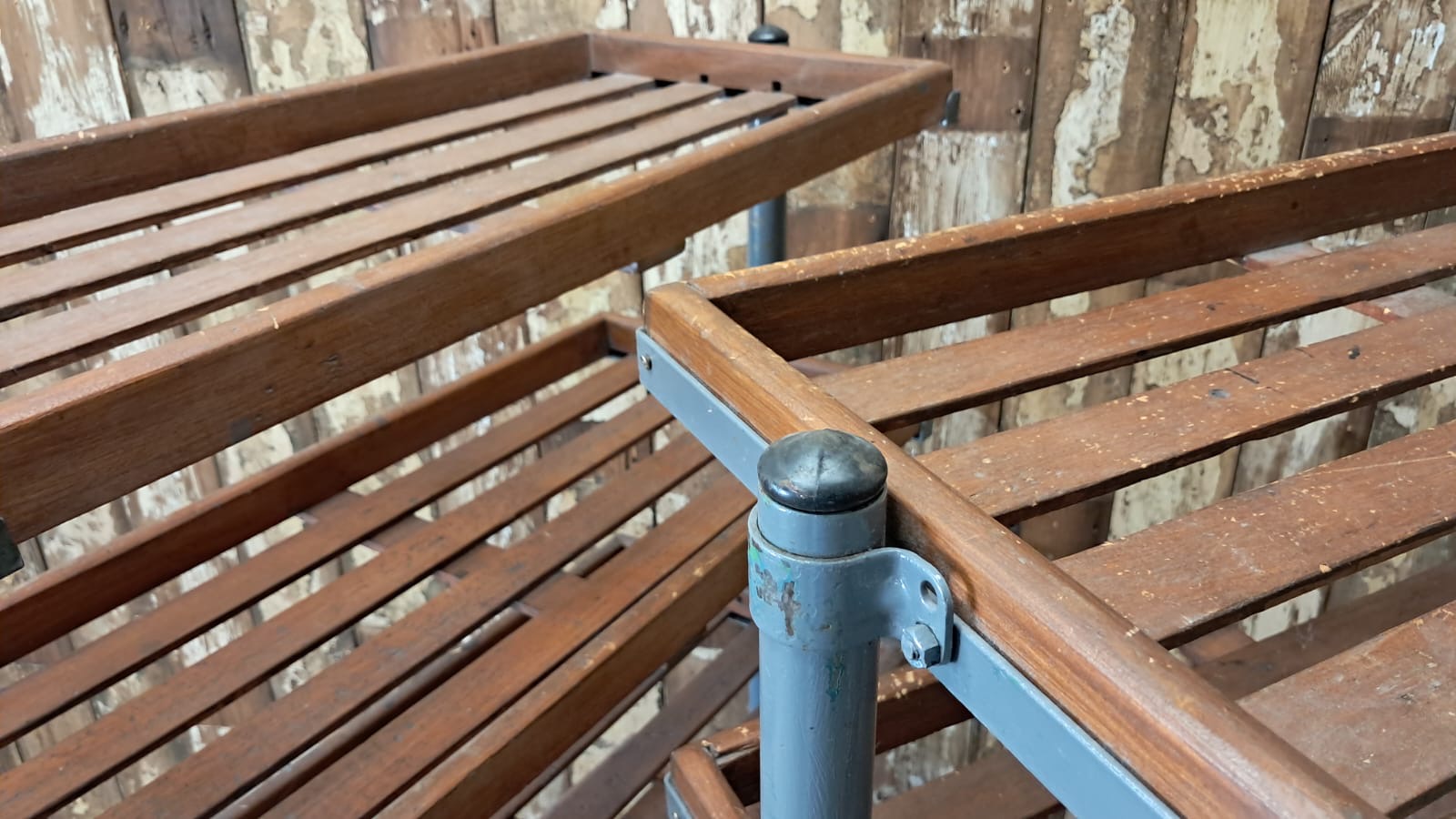 wood and metal shoemakers rack furniture storage industrial