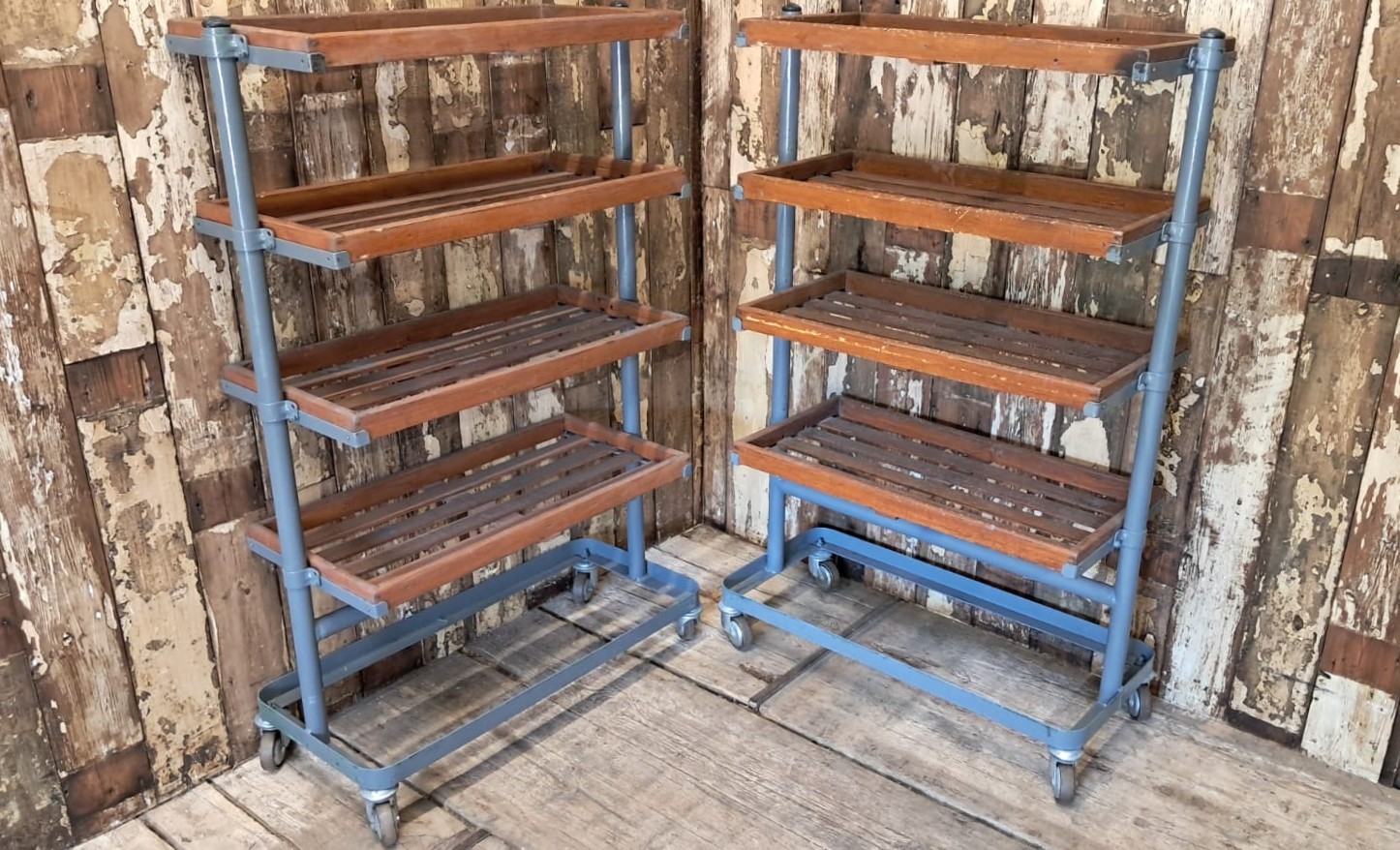 wood and metal shoemakers rack furniture storage industrial