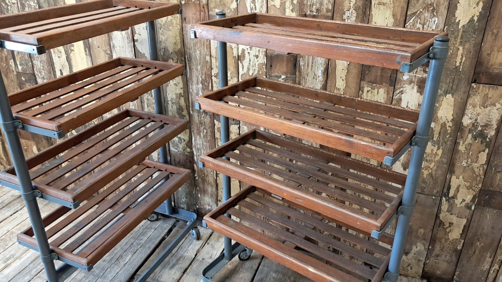wood and metal shoemakers rack furniture storage industrial