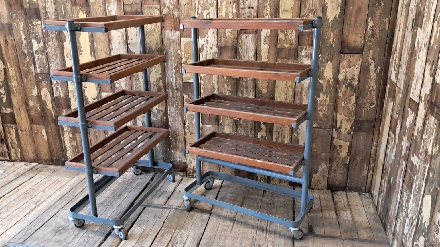 wood and metal shoemakers rack furniture storage industrial