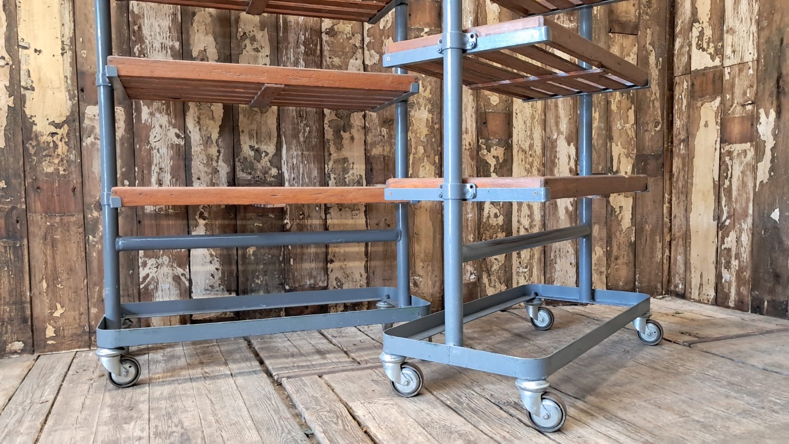 wood and metal shoemakers rack furniture storage industrial