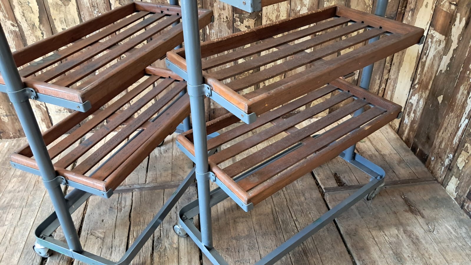 wood and metal shoemakers rack furniture storage industrial