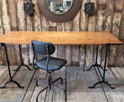 pine topped metal edged trestle table furniture tables industrial