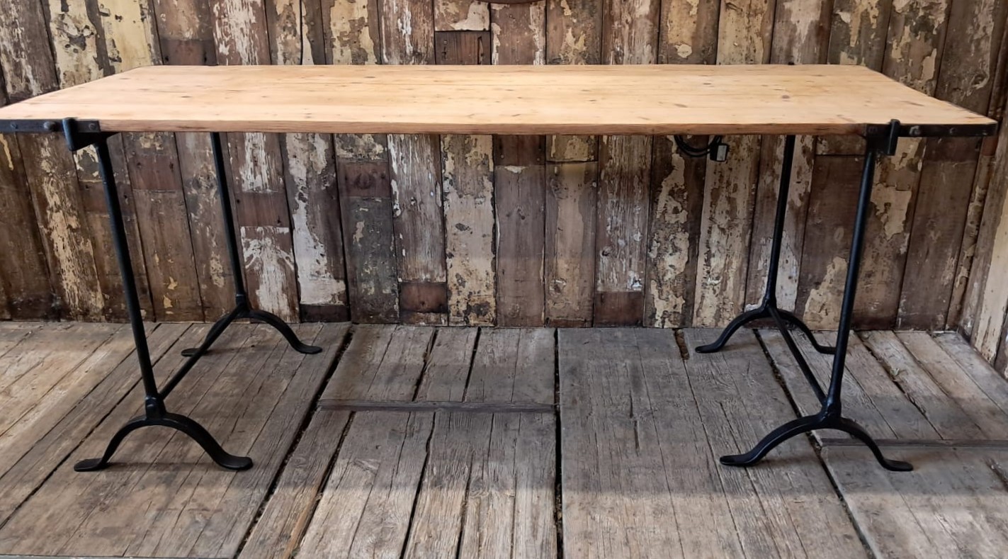 pine topped metal edged trestle table furniture tables industrial