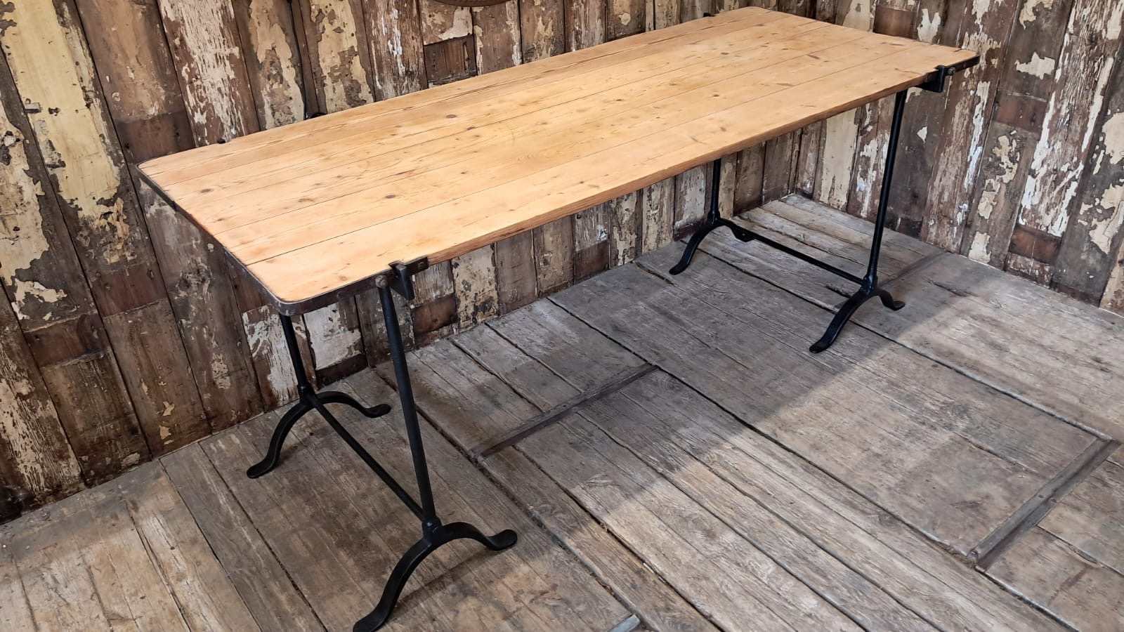 pine topped metal edged trestle table furniture tables industrial