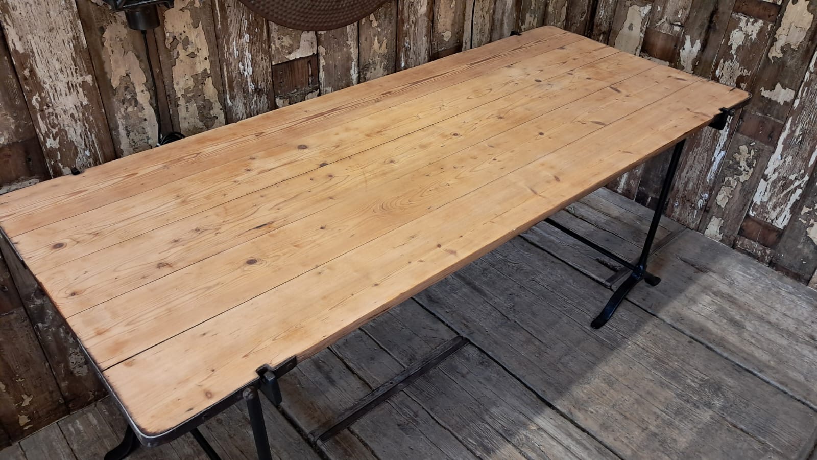 pine topped metal edged trestle table furniture tables industrial