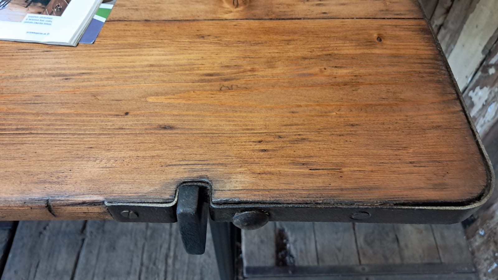 pine topped metal edged trestle table furniture tables industrial
