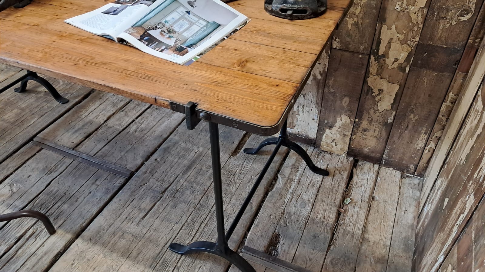 pine topped metal edged trestle table furniture tables industrial